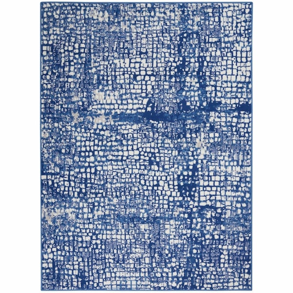 Homeroots 5 x 7 ft. Ivory & Navy Abstract Grids Area Rug 385857 - main